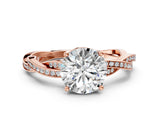 Rose gold Round Solitaire Twisted Pave Diamond Ring with Four-Prong Setting_13
