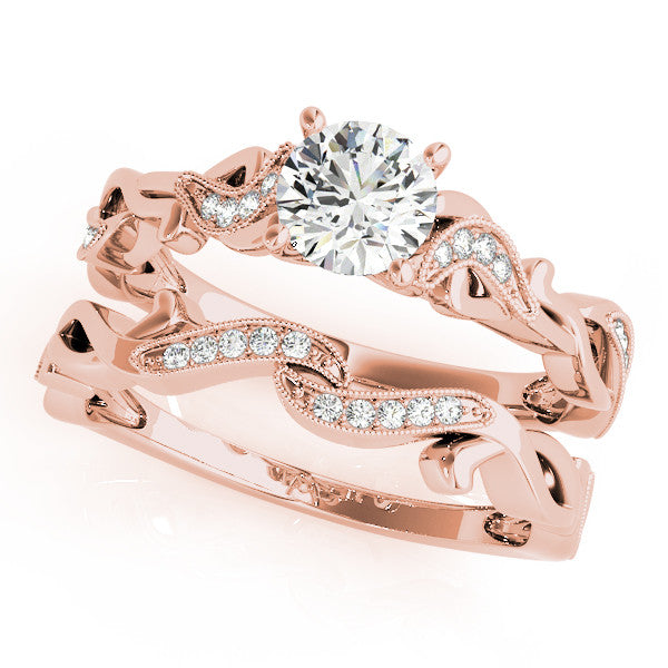 Rose gold Round Solitaire Vine Band with Milgrain Prong Setting 1