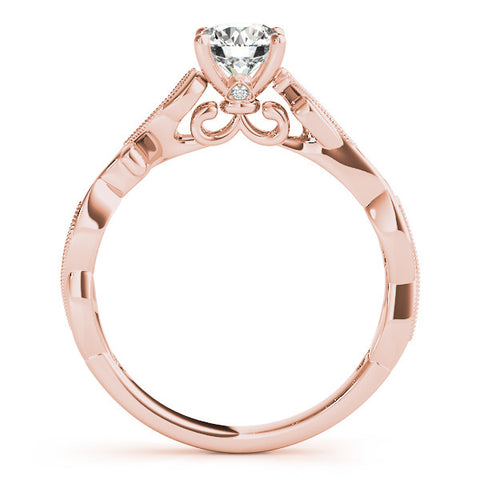 Rose gold Round Solitaire Vine Band with Milgrain Prong Setting 2