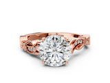 Rose gold Round Solitaire Vine Band with Milgrain Prong Setting_6
