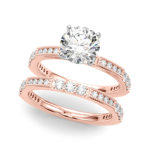 Rose gold Round Solitaire with Pavé Band and Four-Prong Setting 1