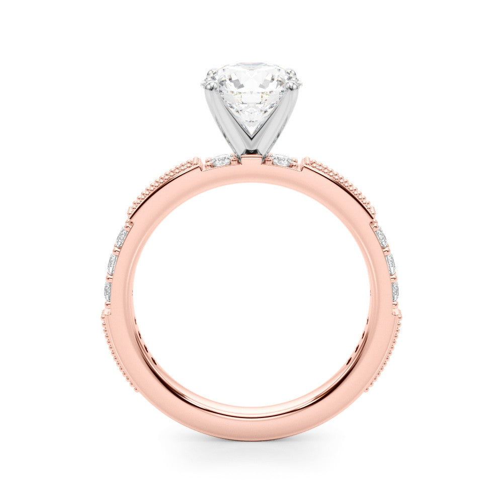 Rose gold Round Solitaire with Pavé Band and Four-Prong Setting 2