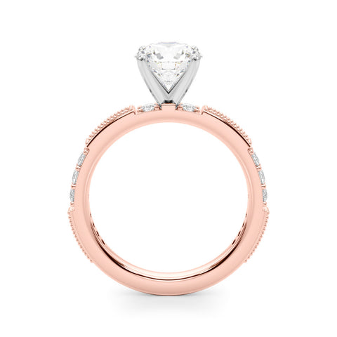 Rose gold Round Solitaire with Pavé Band and Four-Prong Setting 2