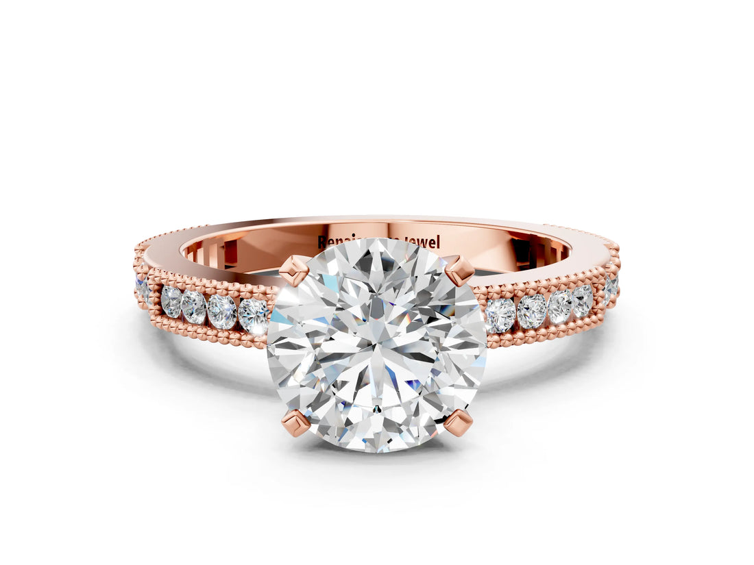 Rose gold Round Solitaire with Pavé Band and Four-Prong Setting_311