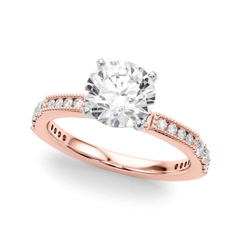 Rose gold Round Solitaire with Pavé Band and Four-Prong Setting