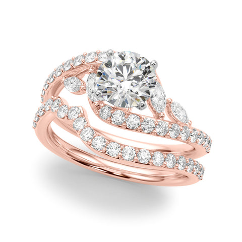 Rose gold Round Solitaire with Pavé Twist Band and Four-Prong Setting 1