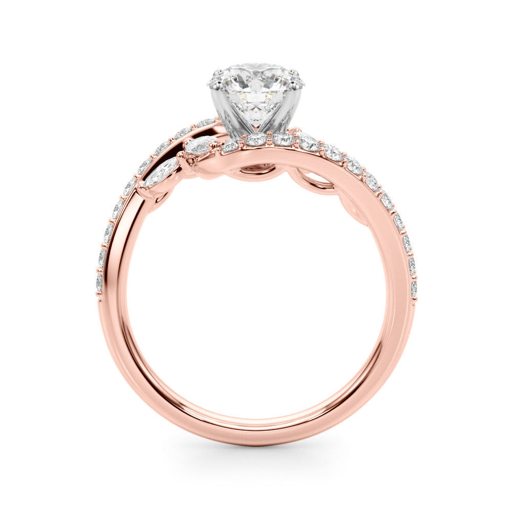 Rose gold Round Solitaire with Pavé Twist Band and Four-Prong Setting 2