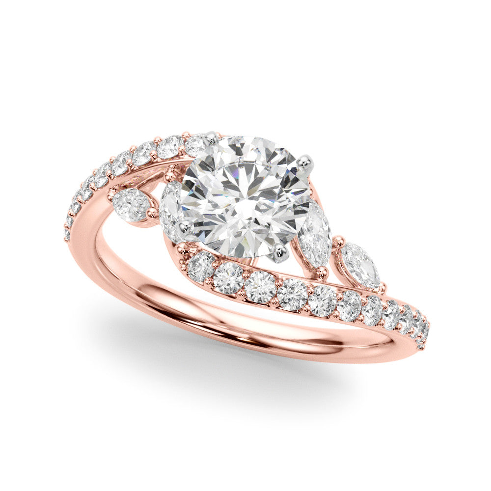 Rose gold Round Solitaire with Pavé Twist Band and Four-Prong Setting
