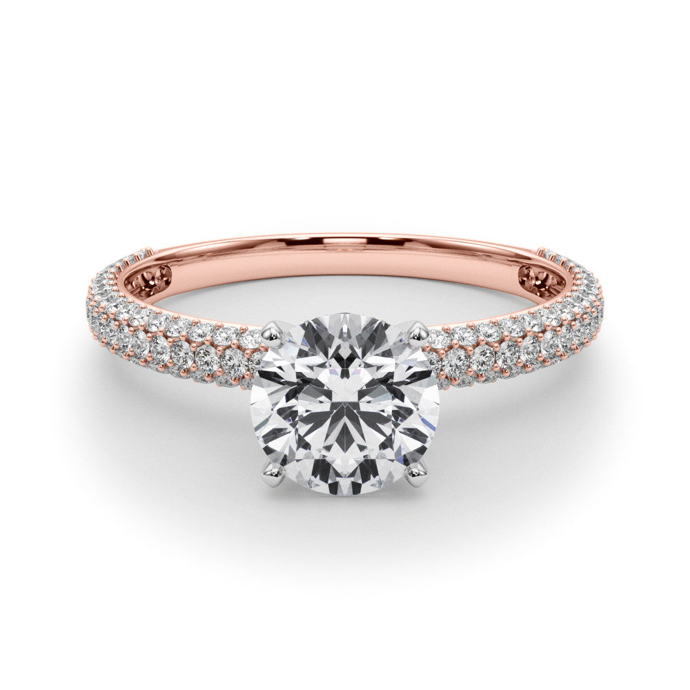 Rose gold Round Solitaire with Pave Band and Four-Prong Setting 1