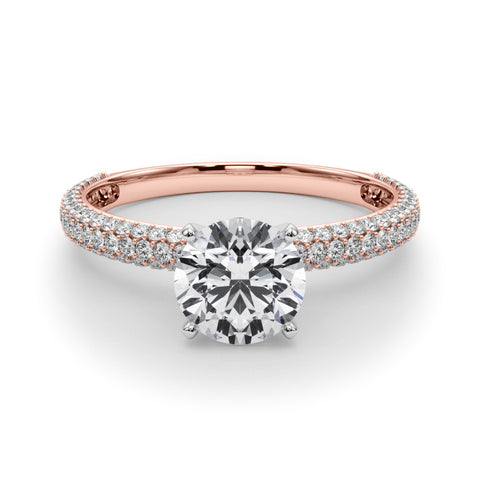 Rose gold Round Solitaire with Pave Band and Four-Prong Setting 1