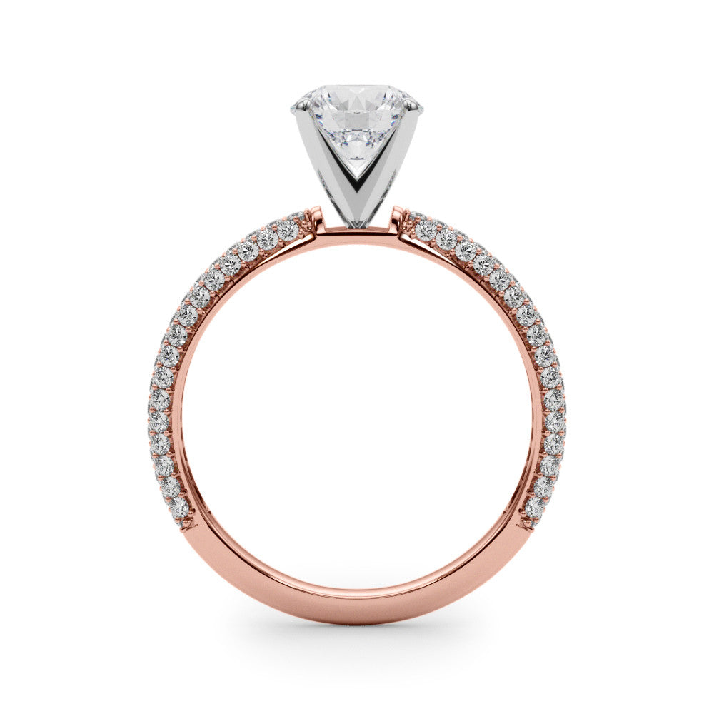 Rose gold Round Solitaire with Pave Band and Four-Prong Setting 2