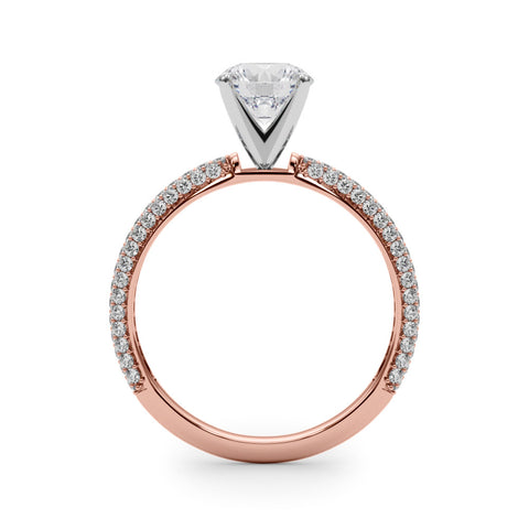 Rose gold Round Solitaire with Pave Band and Four-Prong Setting 2