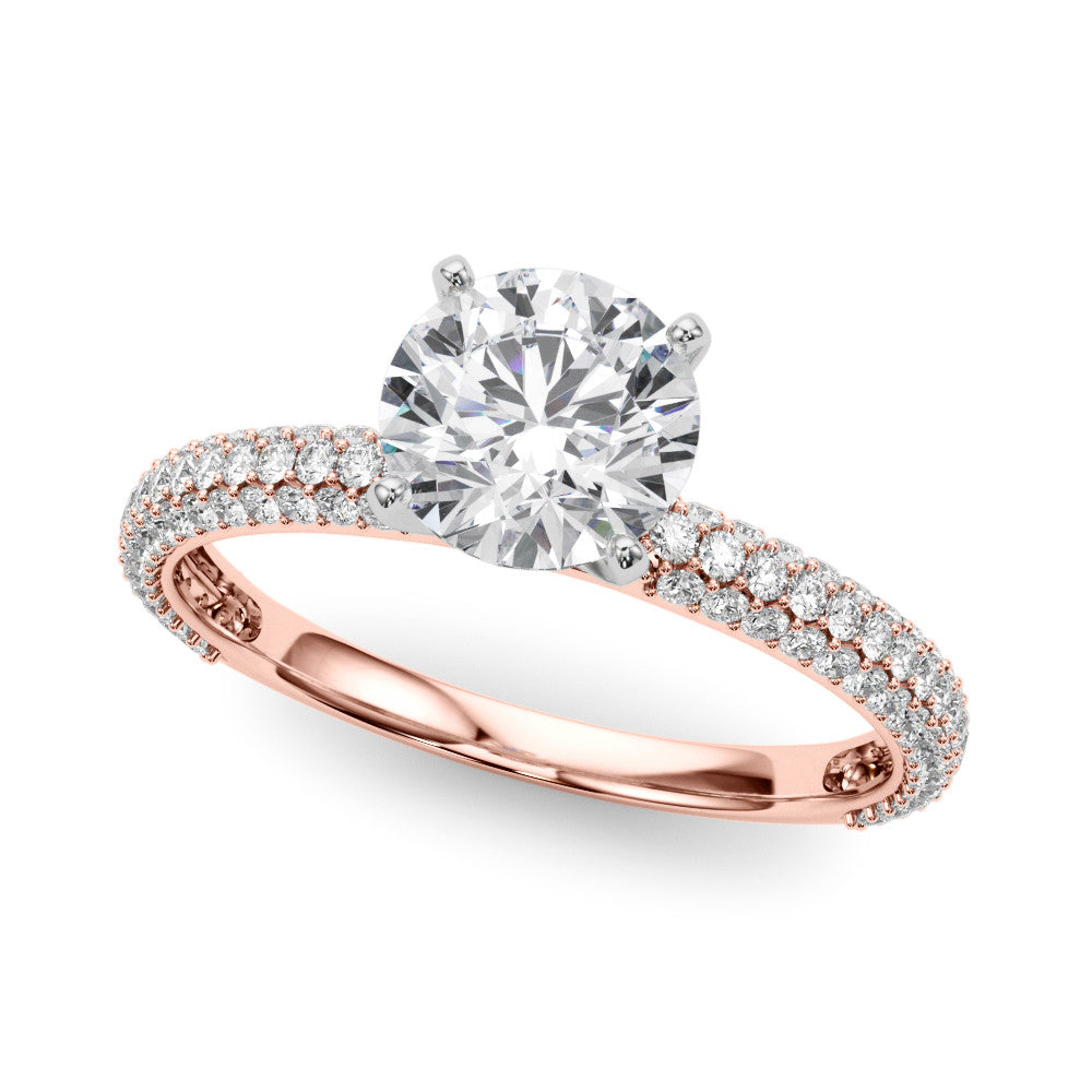 Rose gold Round Solitaire with Pave Band and Four-Prong Setting