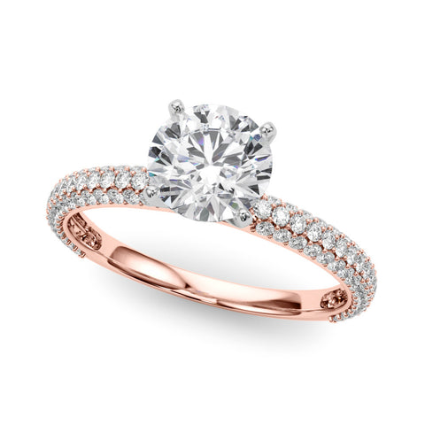 Rose gold Round Solitaire with Pave Band and Four-Prong Setting