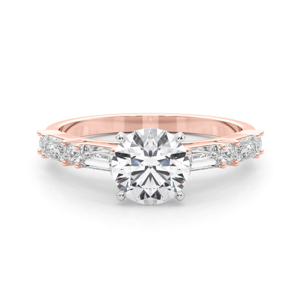 Rose gold Round Solitaire with Side Baguettes and Channel Set Band 1