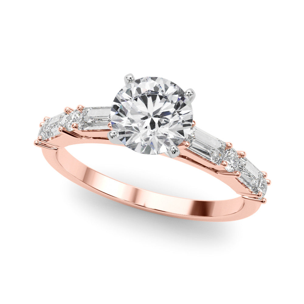 Rose gold Round Solitaire with Side Baguettes and Channel Set Band