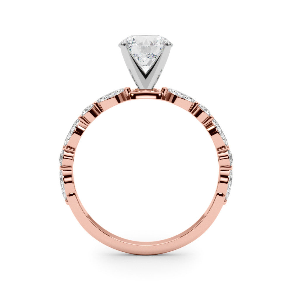 Rose gold Round Solitaire with Side Stones on a Pavé Band and Four-Prong Setting 2