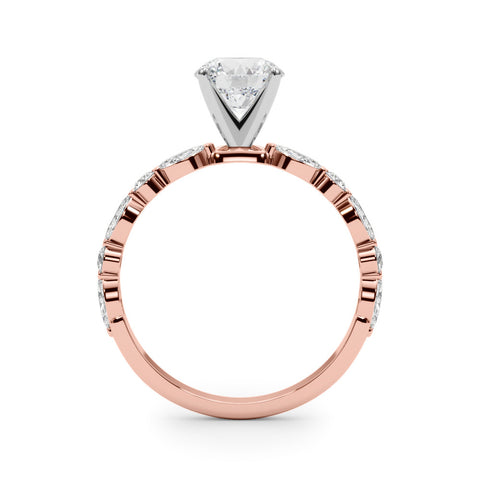 Rose gold Round Solitaire with Side Stones on a Pavé Band and Four-Prong Setting 2