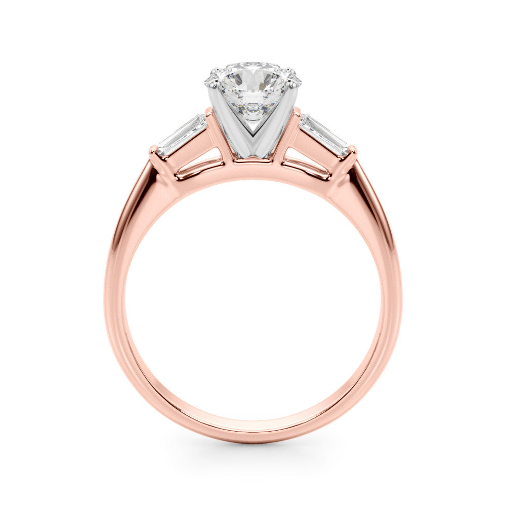 Rose gold Round Solitaire with Tapered Baguette Side Stones on a Classic Band with Four-Prong Setting 2