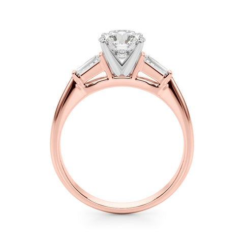 Rose gold Round Solitaire with Tapered Baguette Side Stones on a Classic Band with Four-Prong Setting 2