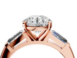 Rose gold Round Solitaire with Tapered Baguette Side Stones on a Classic Band with Four-Prong Setting_131