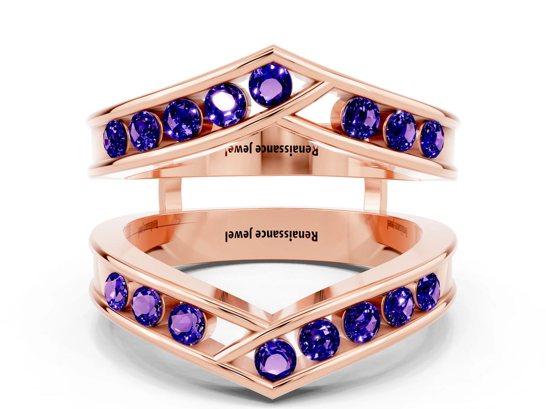 Rose gold Round Tanzanite Channel-Set Chevron Band_6