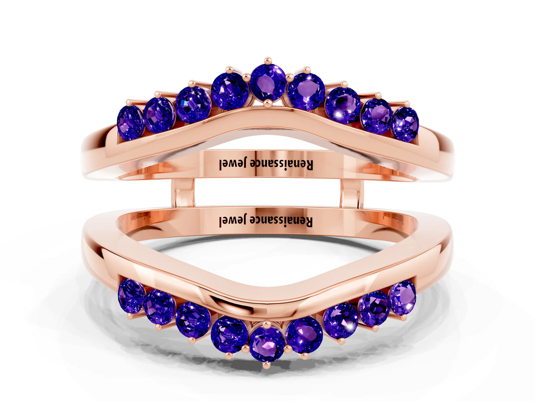 Rose gold Round Tanzanite Chevron Contour Band with Prong Setting_6