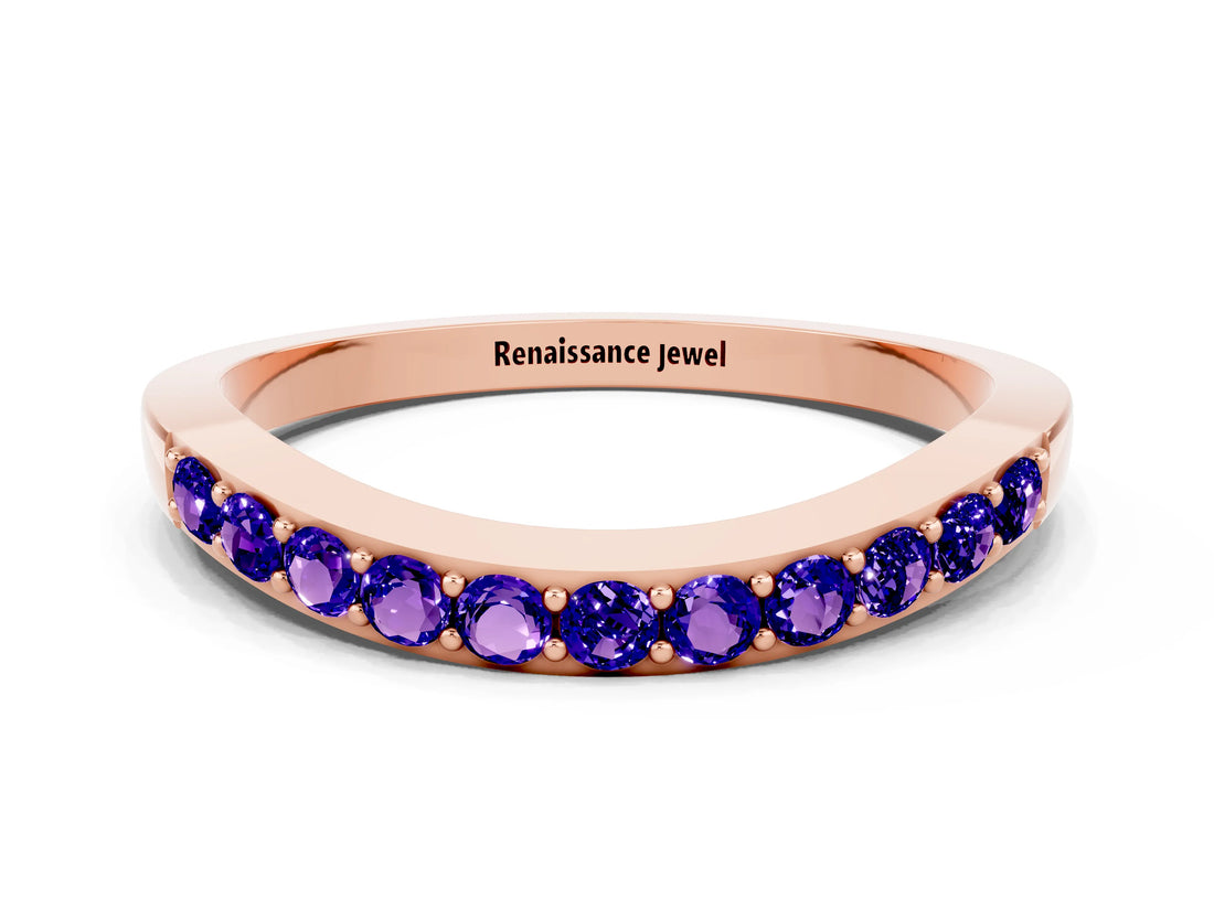 Rose gold Round Tanzanite Curved Wedding Band with Channel Setting_6