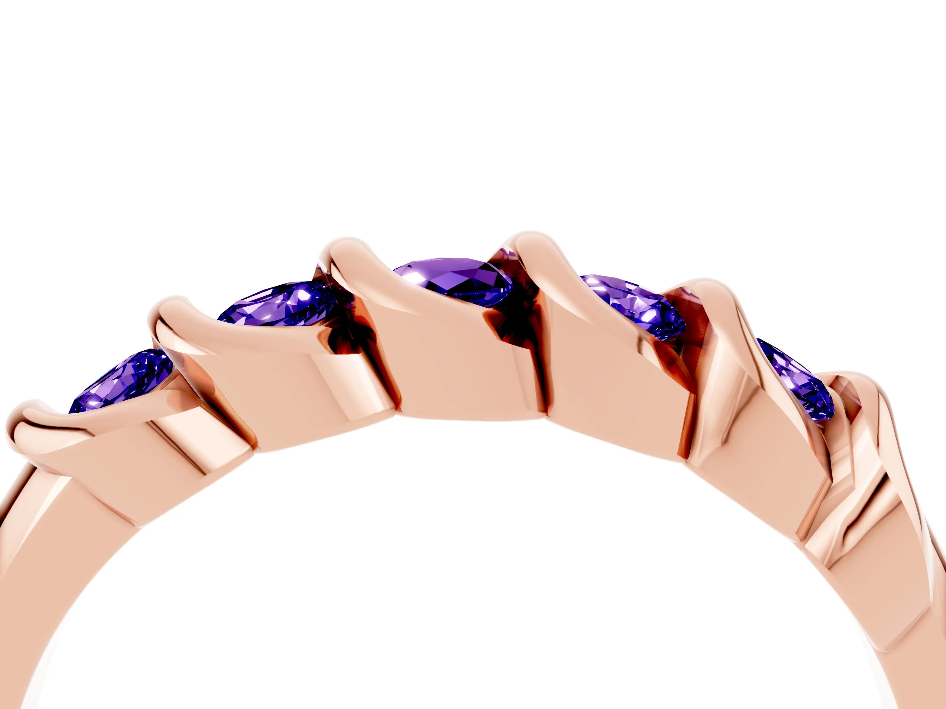 Rose gold Round Tanzanite Eternity Band with Twist Prong Setting_10