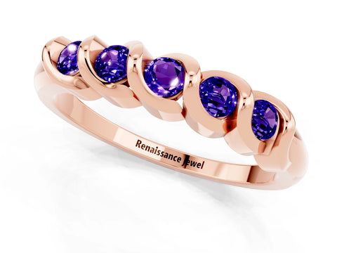 Rose gold Round Tanzanite Eternity Band with Twist Prong Setting_7