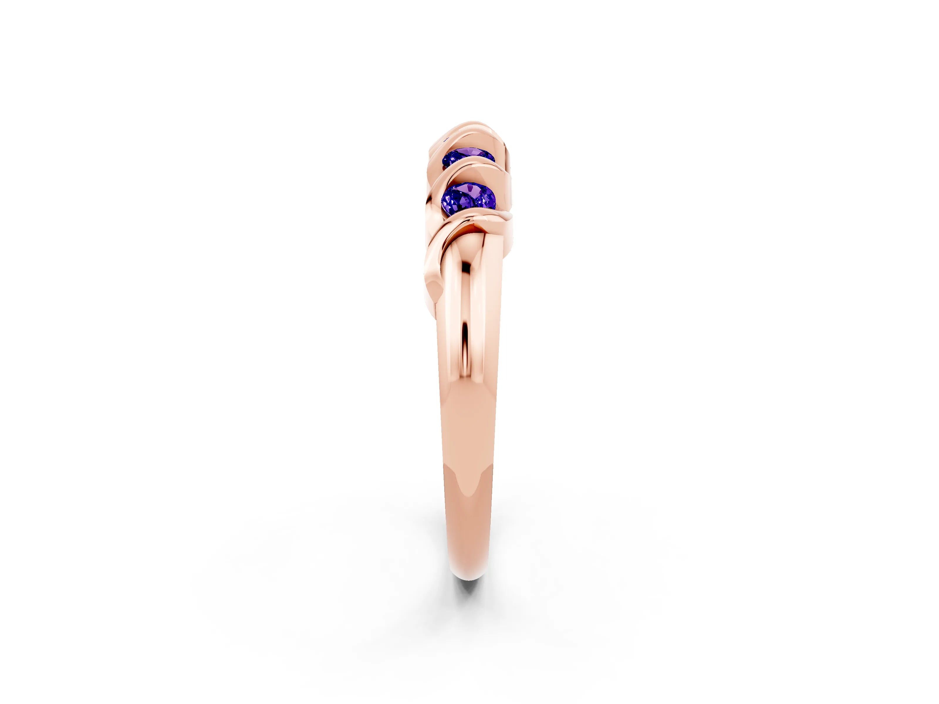 Rose gold Round Tanzanite Eternity Band with Twist Prong Setting_8