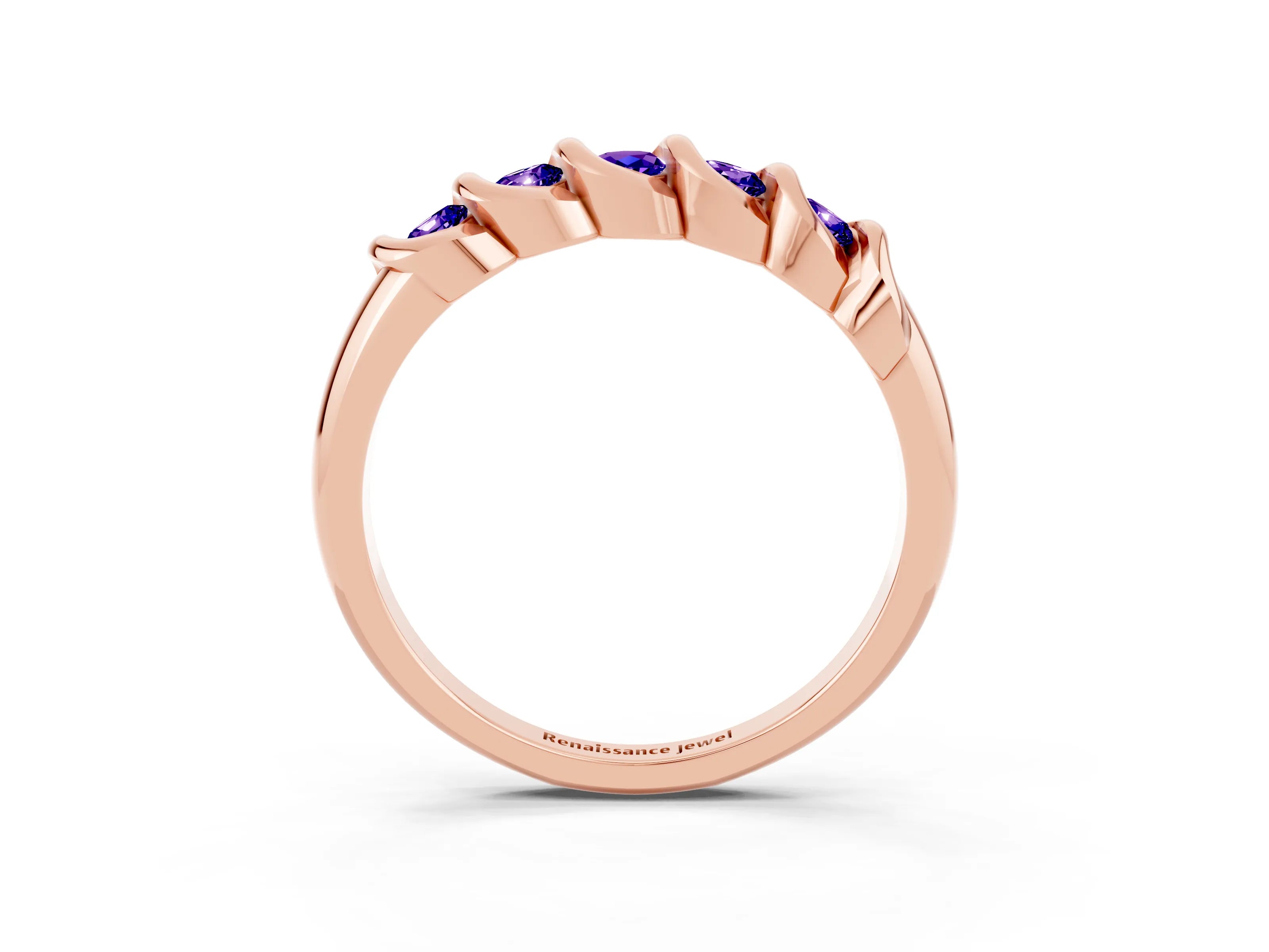 Rose gold Round Tanzanite Eternity Band with Twist Prong Setting_9