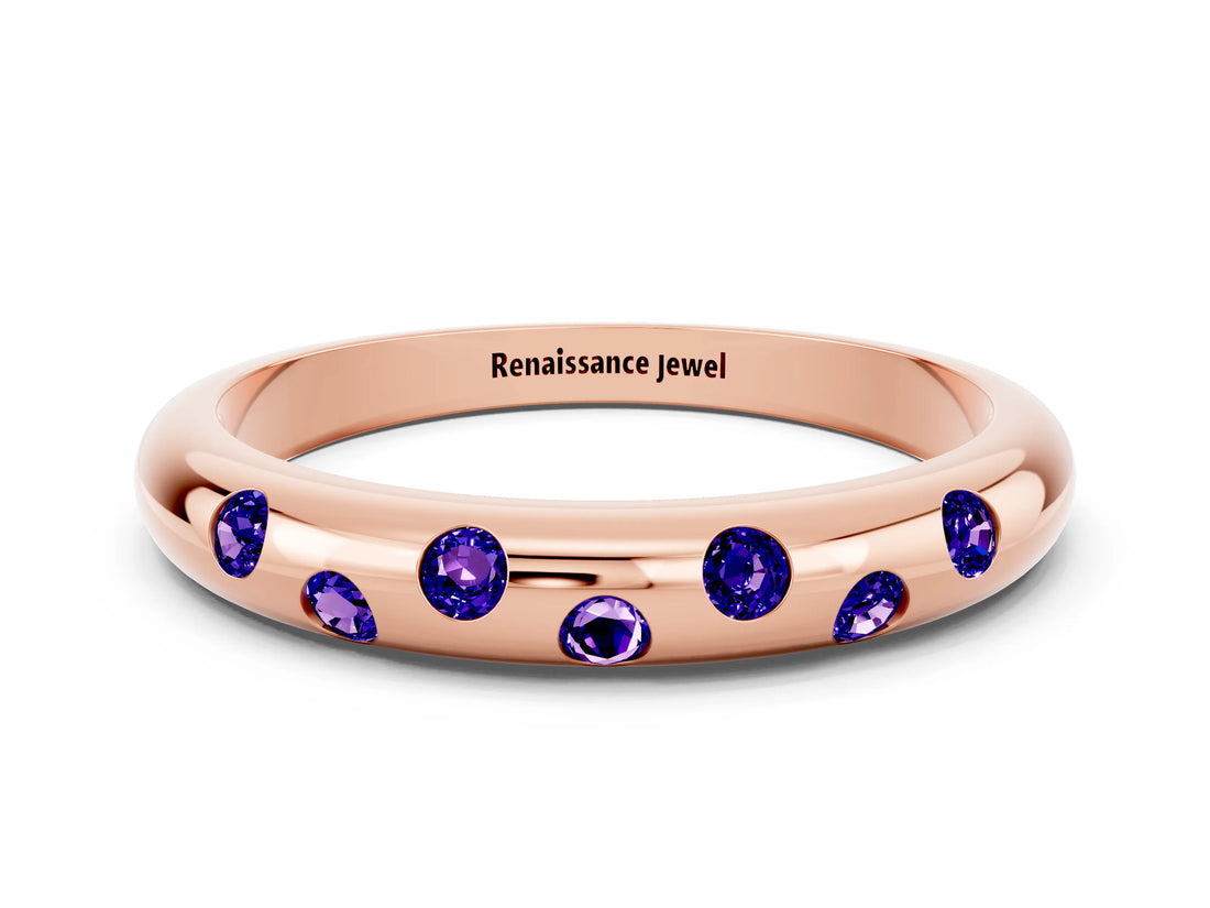 Rose gold Round Tanzanite Flush-Set Comfort Fit Band_6