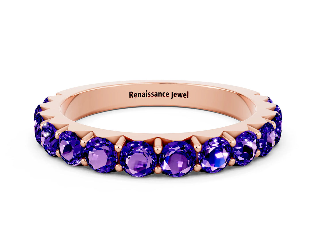 Rose gold Round Tanzanite Half Eternity Band with Classic Prong Setting_6