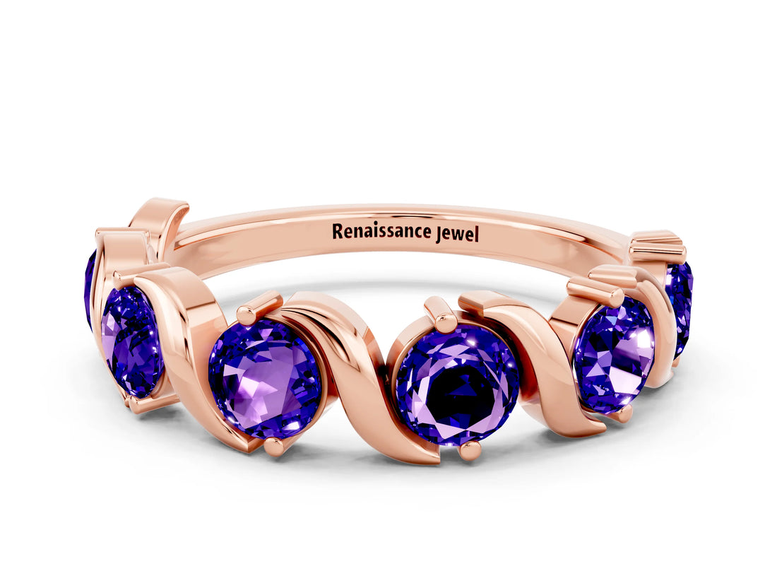 Rose gold Round Tanzanite Half Eternity Band with Wave Prong Setting_6