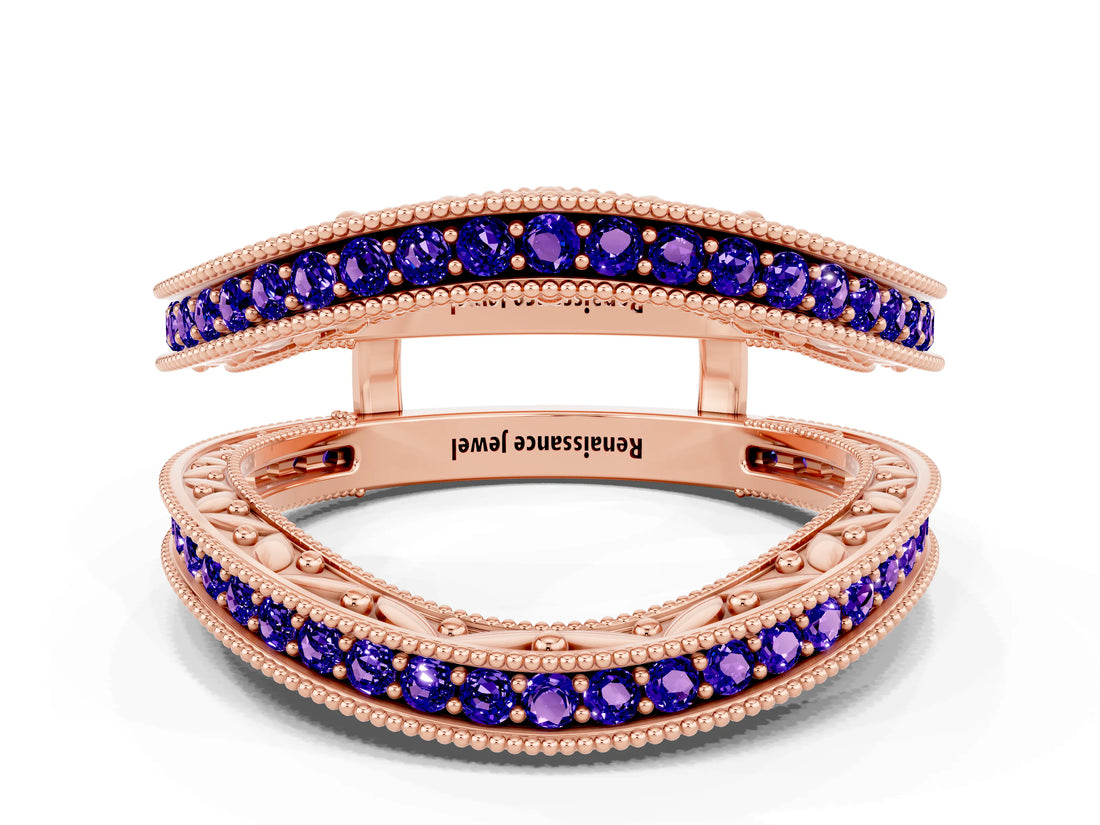 Rose gold Round Tanzanite Milgrain Eternity Band with Channel Setting_18