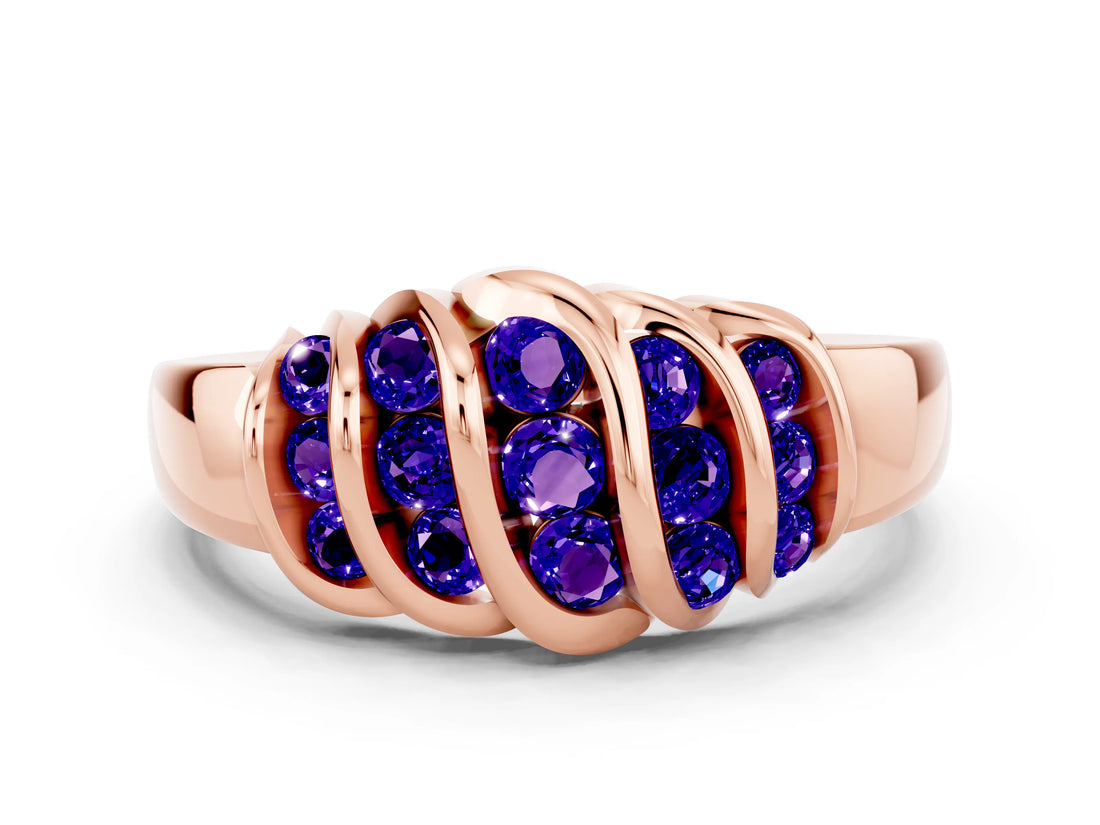 Rose gold Round Tanzanite Multi-Row Crossover Band_6