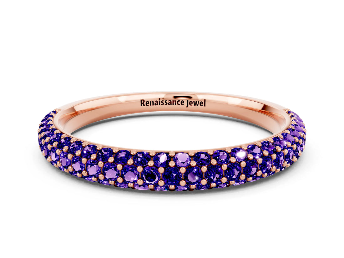 Rose gold Round Tanzanite Pavé Eternity Band with Shared Prong Setting_6
