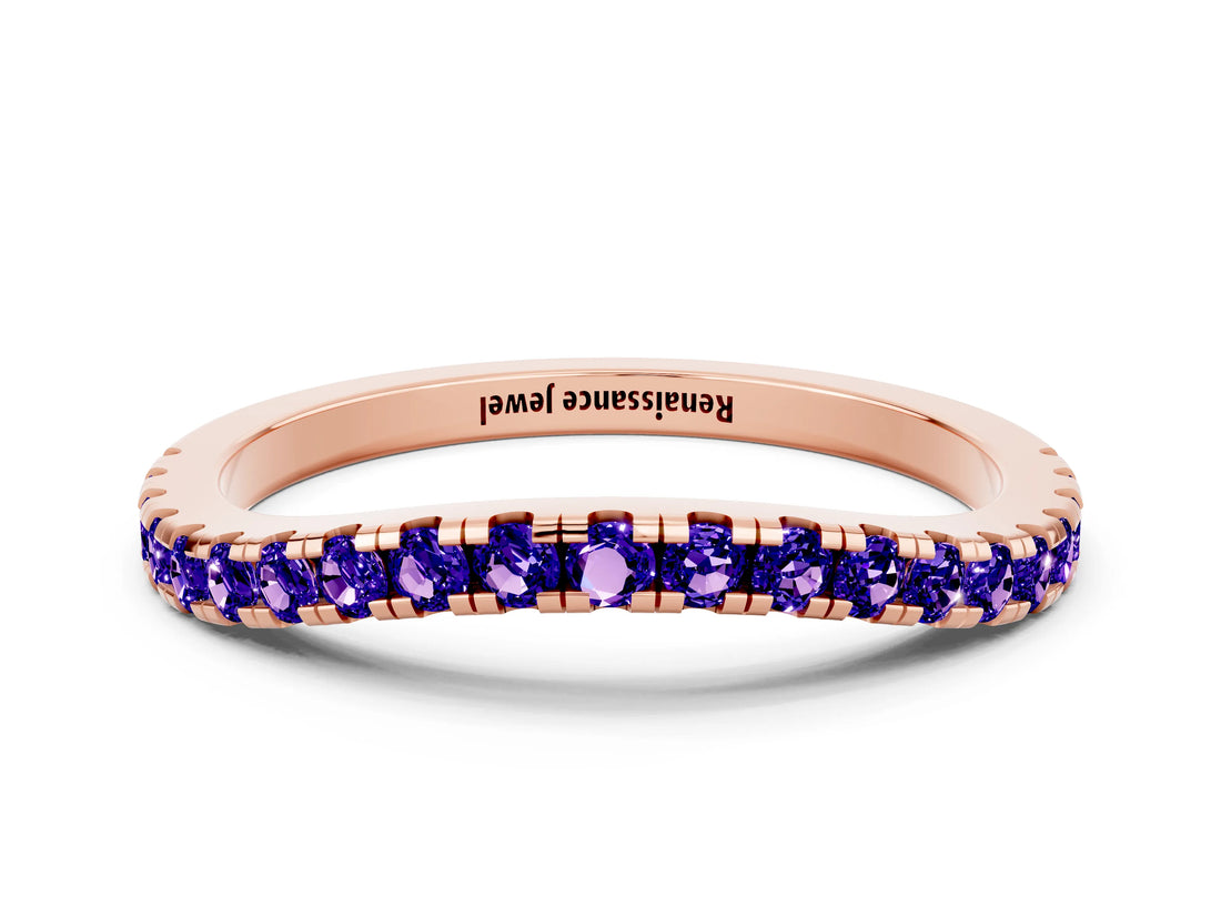 Rose gold Round Tanzanite Pavé Half Eternity Band with Shared Prong Setting_6