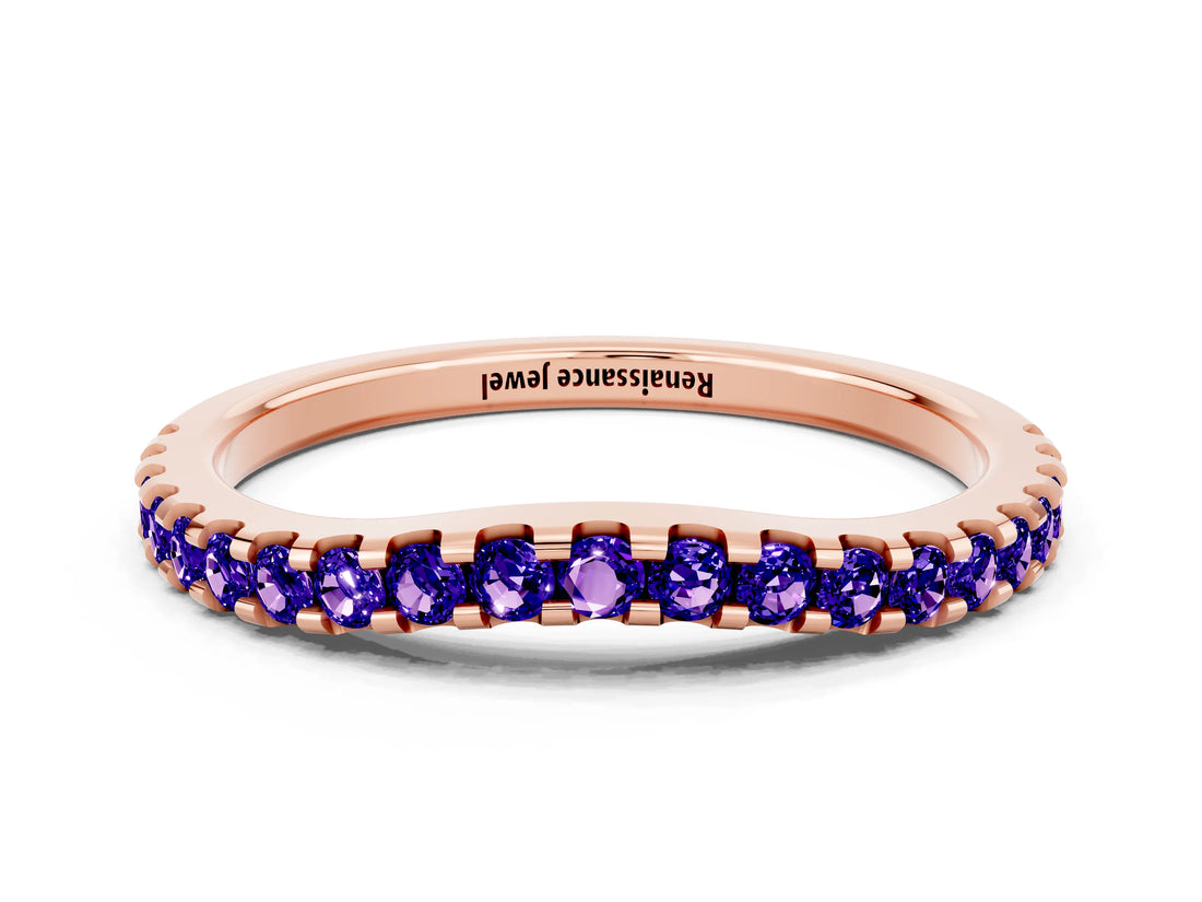 Rose gold Round Tanzanite Pavé Set Curved Wedding Band_6