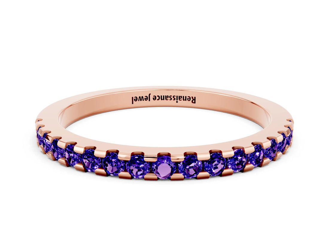 Rose gold Round Tanzanite Pavé Set Eternity Band with Micro Prong Setting_6