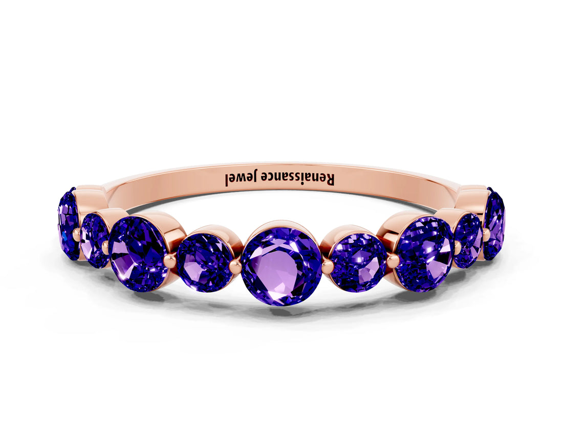 Rose gold Round Tanzanite Scalloped Prong Set Eternity Band_18