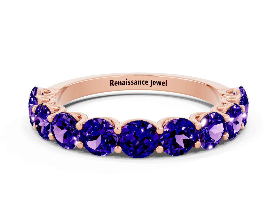 Rose gold Round Tanzanite Shared Prong Eternity Band_6