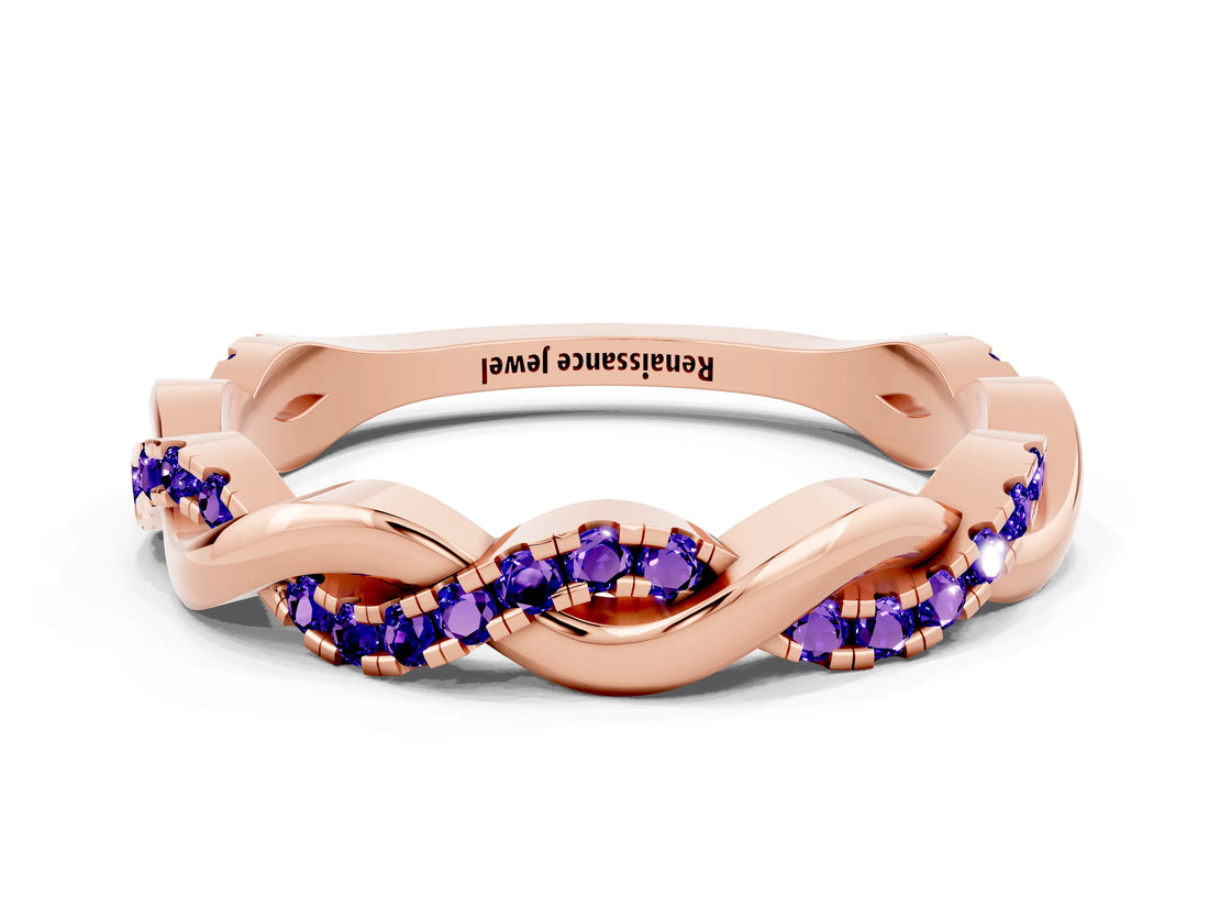 Rose gold Round Tanzanite Twist Eternity Band with Pavé Setting_6
