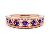 Rose gold Round Tanzanite Twist Milgrain Band with Bezel Setting_12