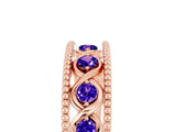 Rose gold Round Tanzanite Twist Milgrain Band with Bezel Setting_17