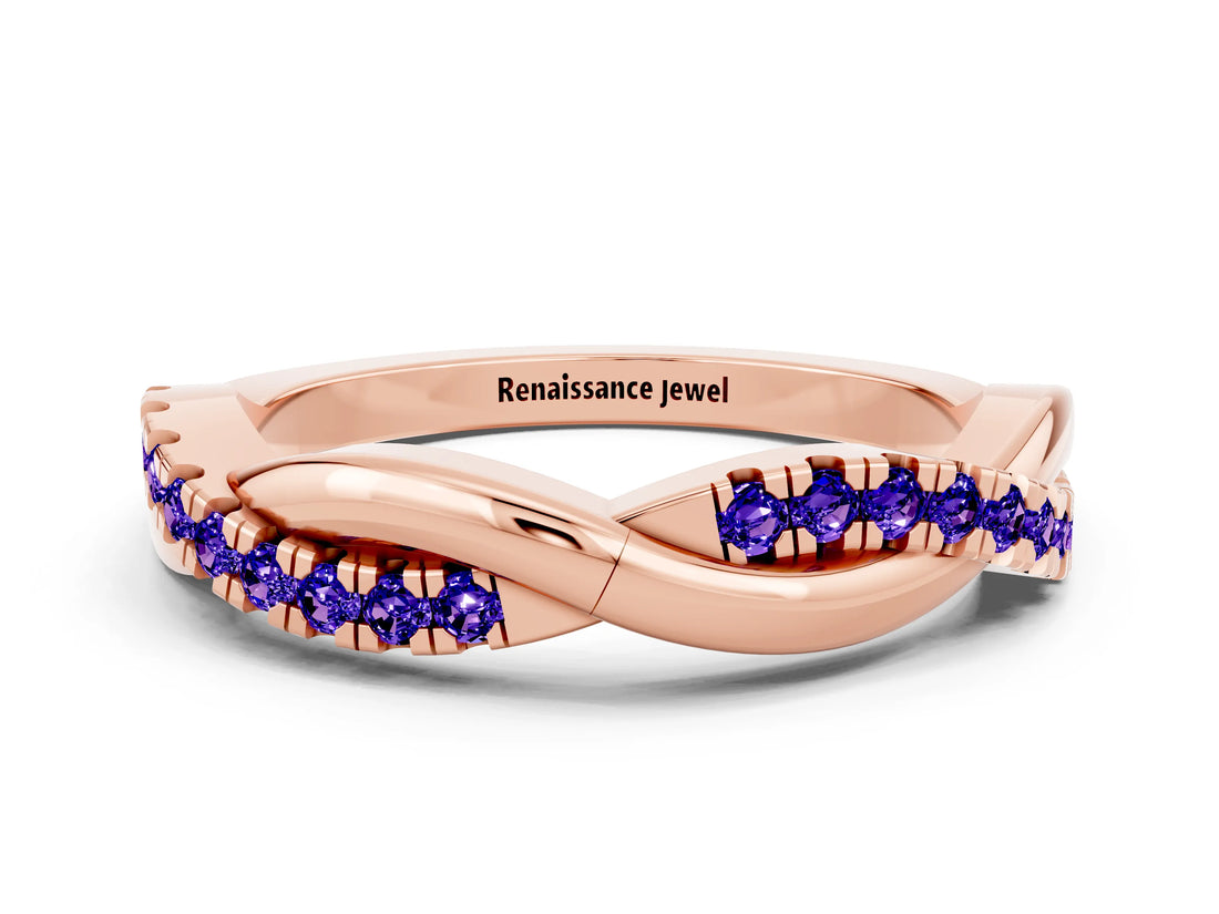 Rose gold Round Tanzanite Twisted Infinity Band with Prong Setting_6