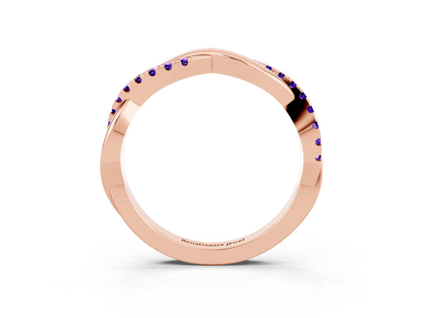 Rose Gold Round Tanzanite Half Eternity Infinity Twist Wedding Band