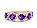 Rose gold Round Tanzanite Wave Band with Channel Setting and Shared Prongs_6