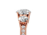 Rose gold Round Three-Stone Diamond Ring with Pavé Band and Four-Prong Setting_11